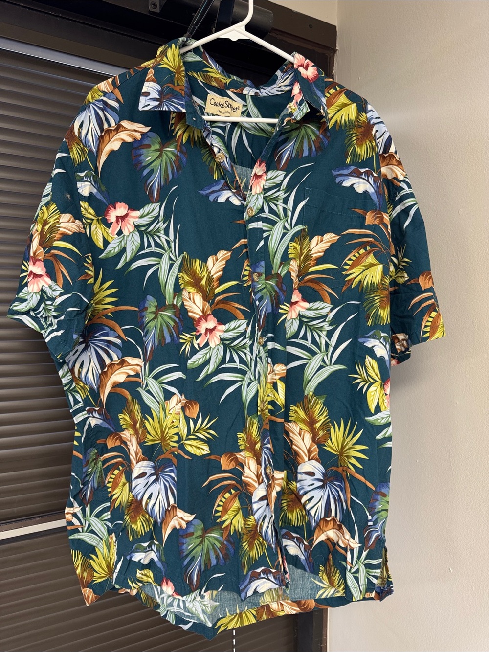 Casual Teal Tropical Floral Button-Down Shirt - Cutter & Buck